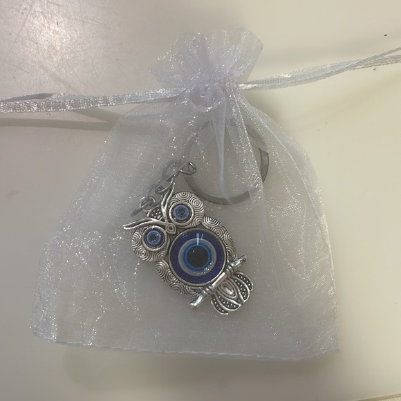 NEW Silver and Blue Turkish Eye Owl Keychain - Picture 3 of 3